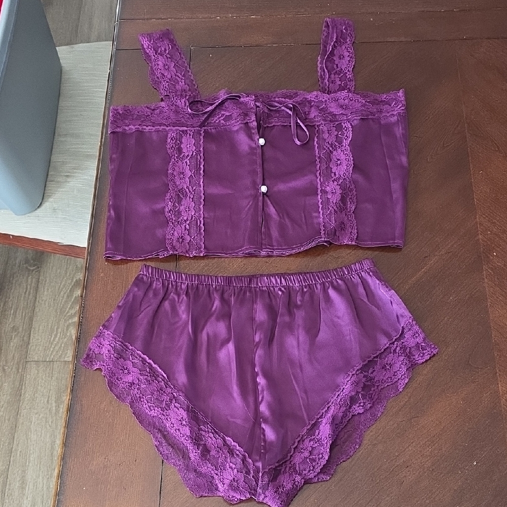 (J65) Moxy Intimates Purple Lace Trim Sleepwear Set Sz L